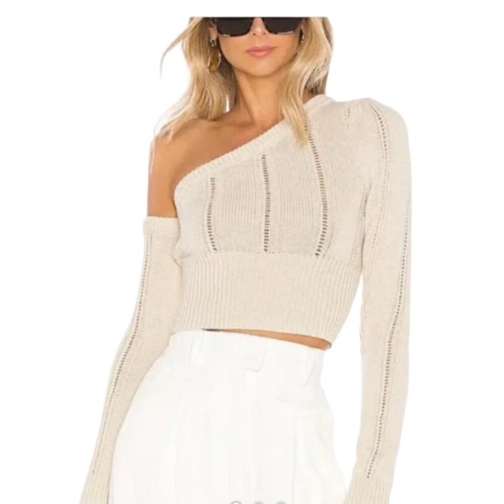 Majorelle Cream Landau Cropped Long Sleeve Asymmetrical Sweater - Small